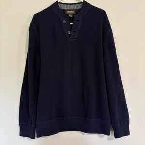 Eddie Bauer Men's Navy Knit Crewneck Button Detail Sweater - Size Medium